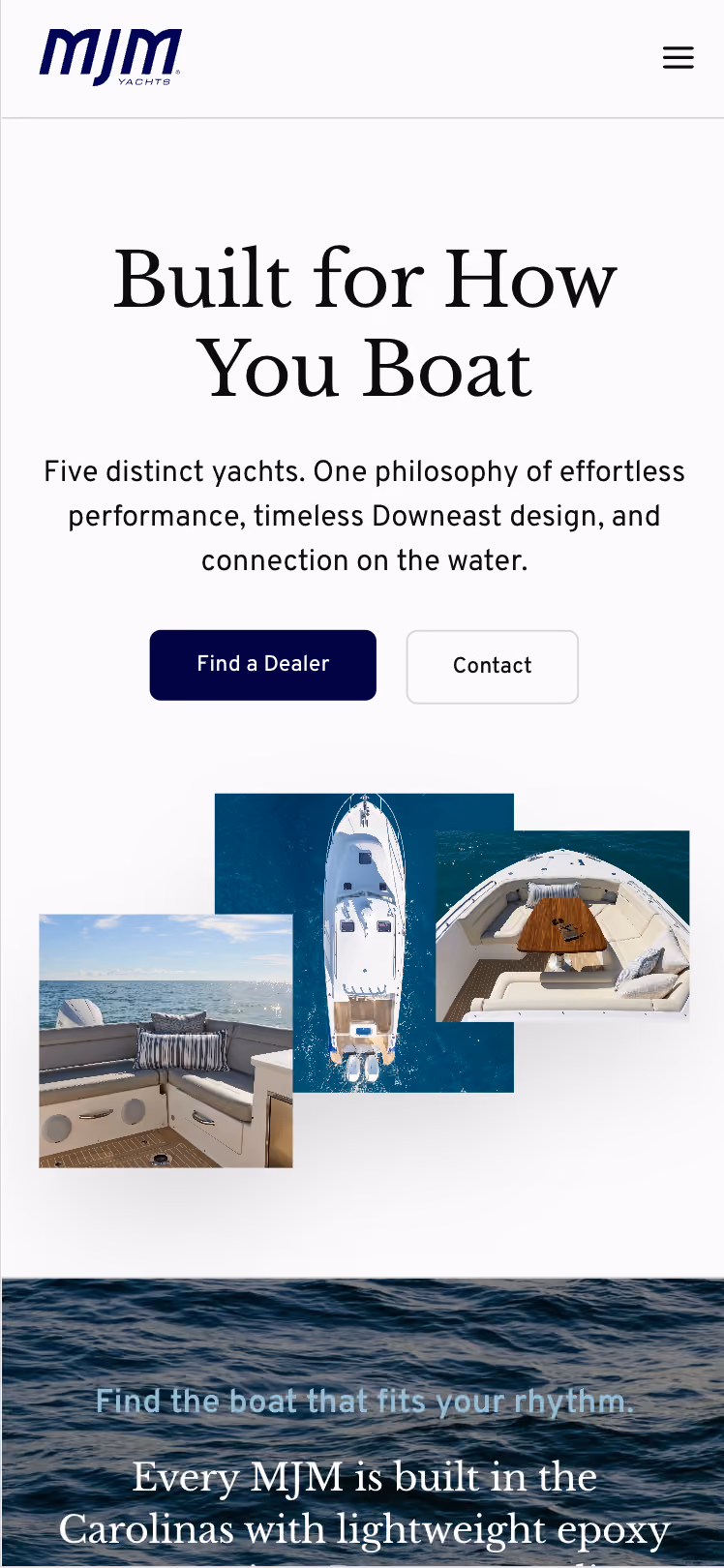 Fourth mobile screenshot of the MJM Yachts website