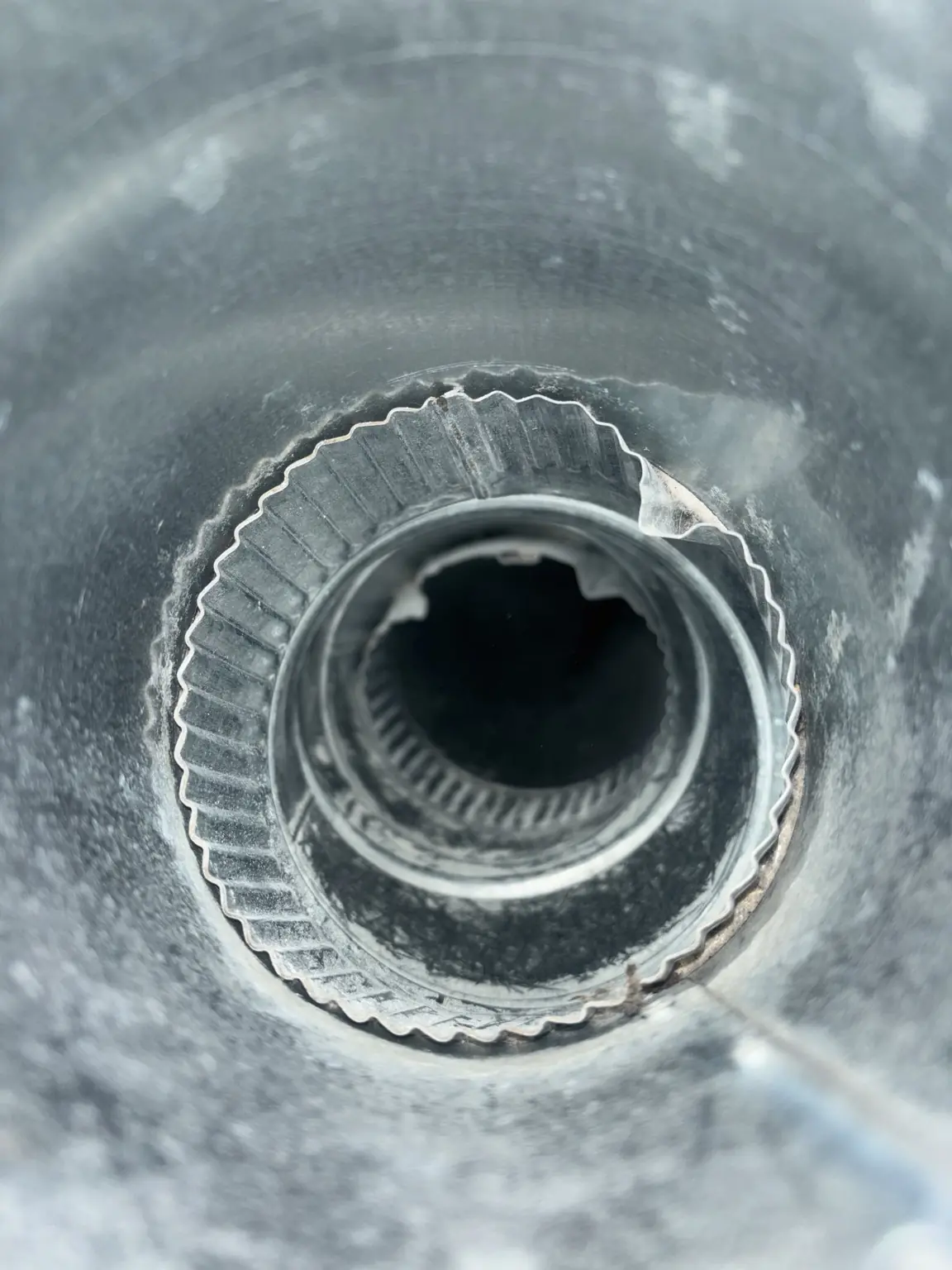 Clear dryer vent line after lint removal and professional service.