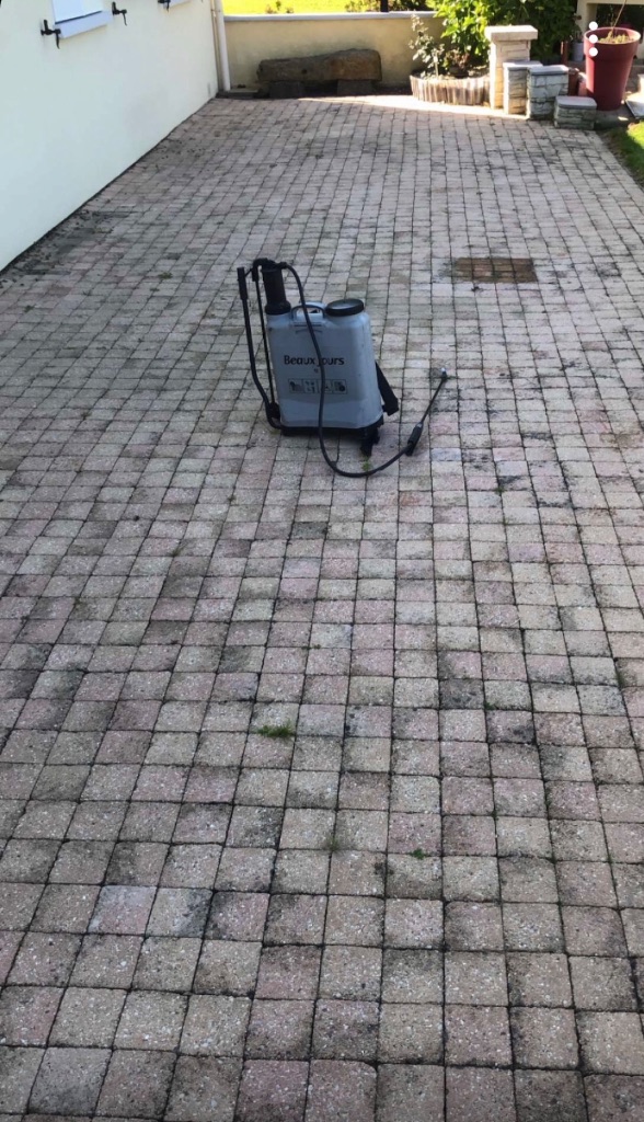 Avant : Traitement hydrofuge et nettoyage de terrasse en pavés - Flers