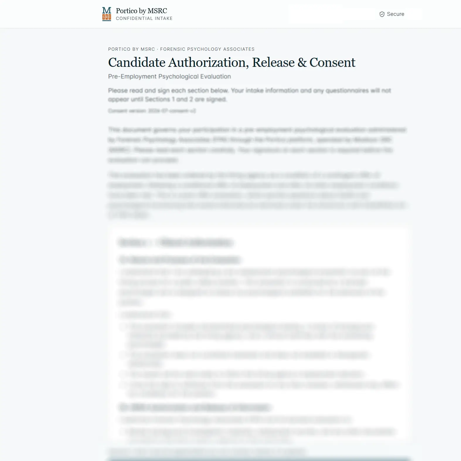Portico secure candidate sign-in screen