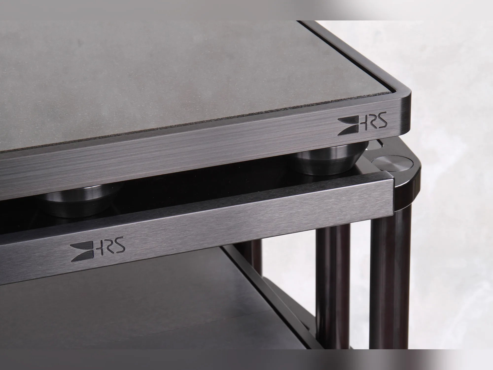 HRS SXR Signature Audio Stand in black with Solid Brace Inserts and M3X2 Isolation Bases