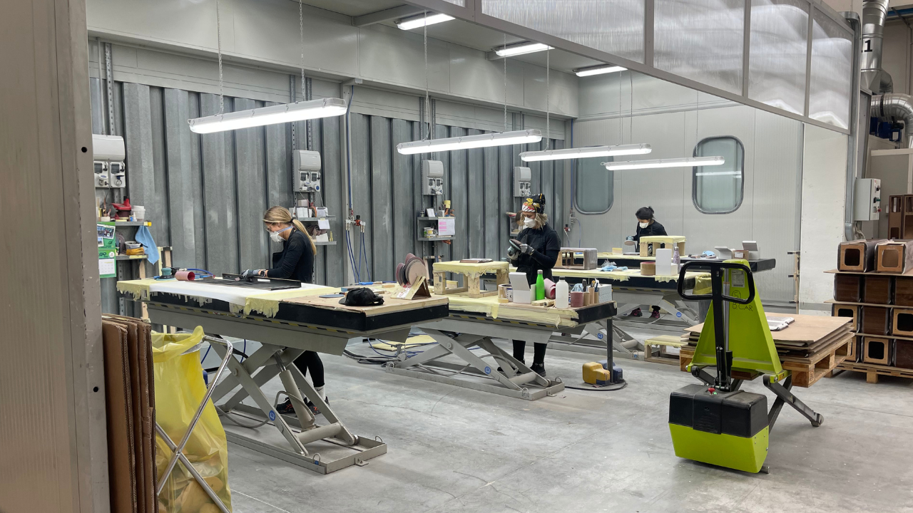 Cabinet finishing at the Sonus faber workshop