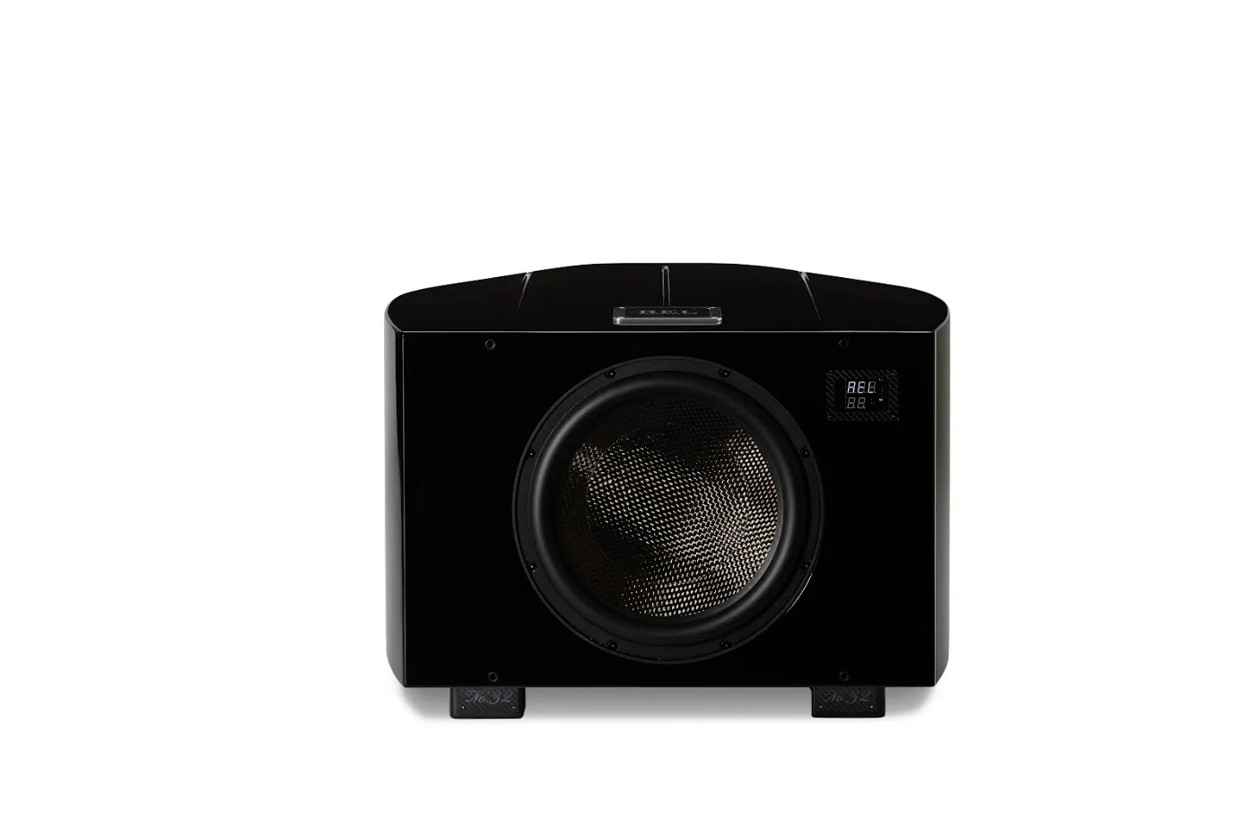 REL Acoustics No.32 front view showing the 15-inch carbon fibre driver