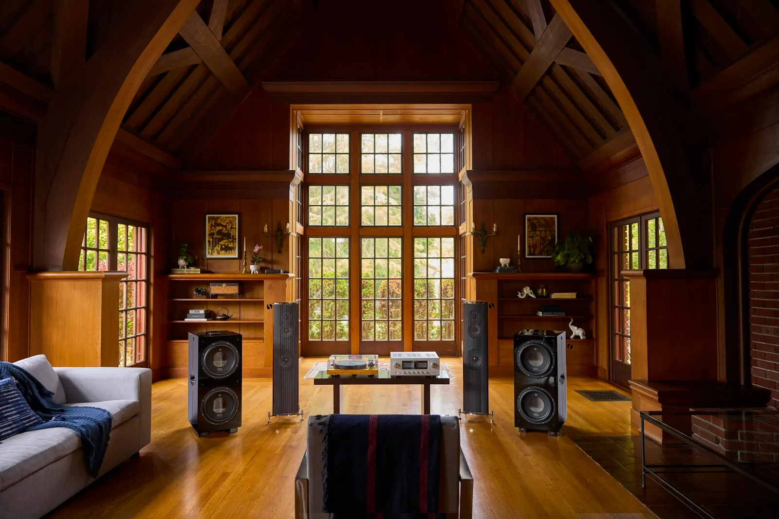 REL Acoustics 212 Black Label subwoofer installed in a two-channel listening system