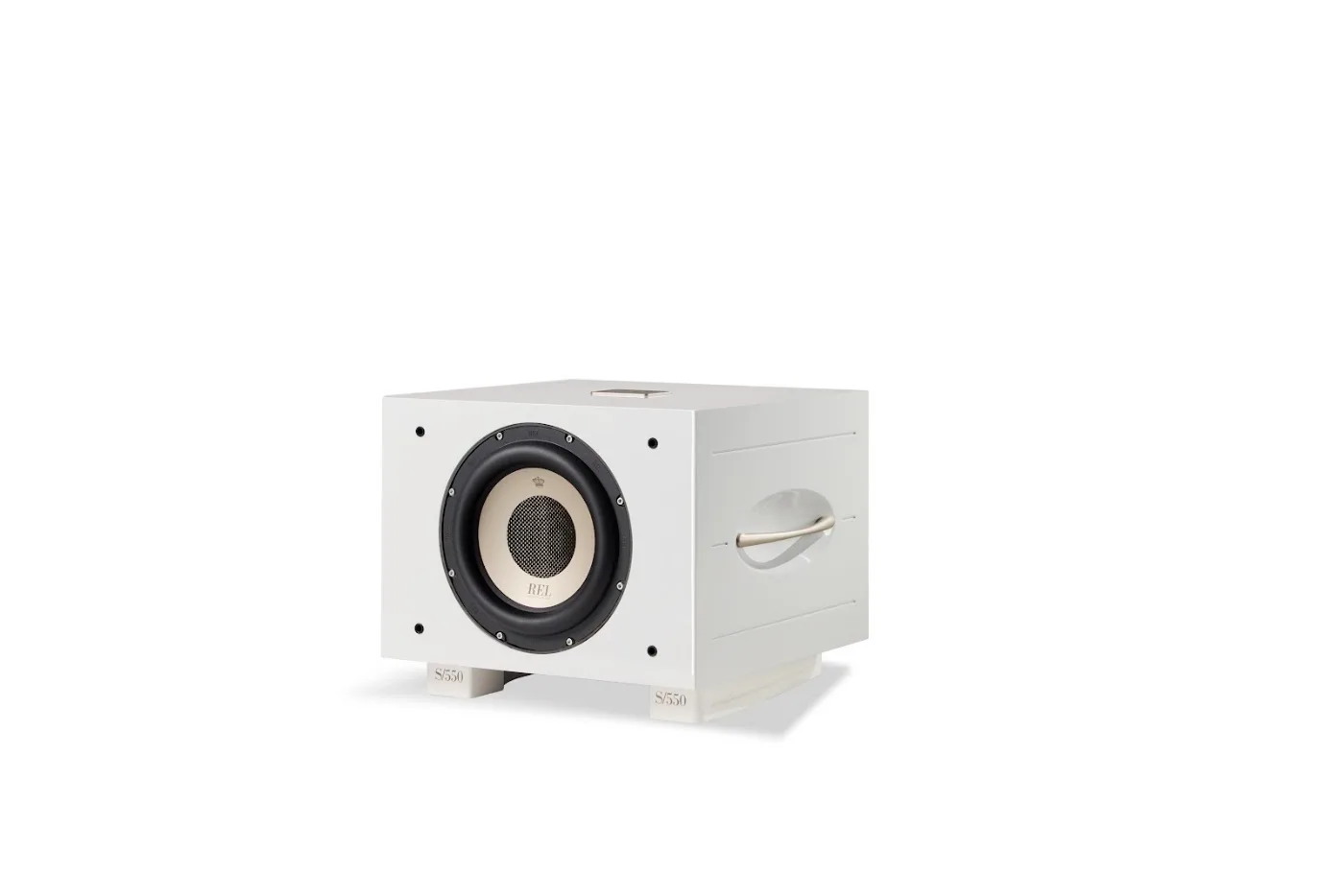 REL Acoustics S/550 in the white high-gloss finish option