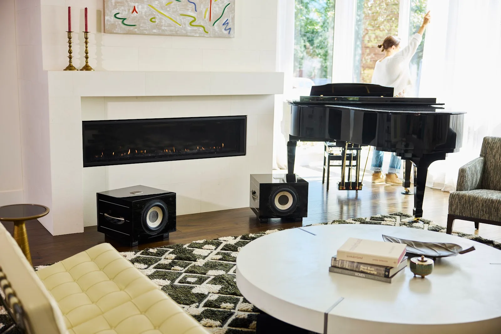 A stereo pair of REL Acoustics S/550 subwoofers in a two-channel music system
