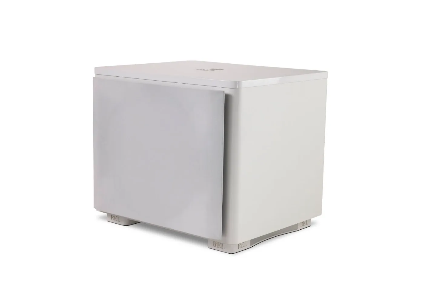 REL HT/1510 Predator in the white finish option with grille fitted