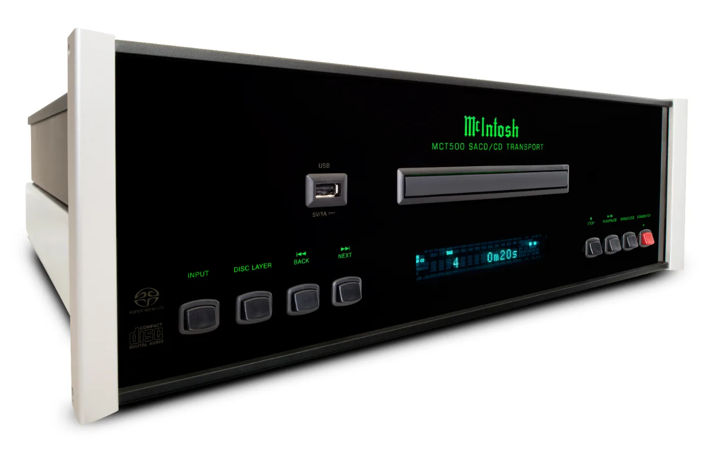 McIntosh MCT500 CD & SACD player, low-angle view