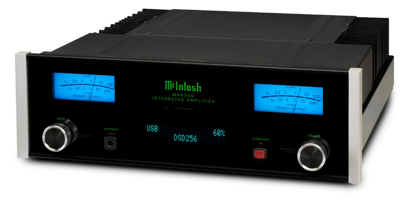 McIntosh MA5300 integrated amplifier, three-quarter view, USB