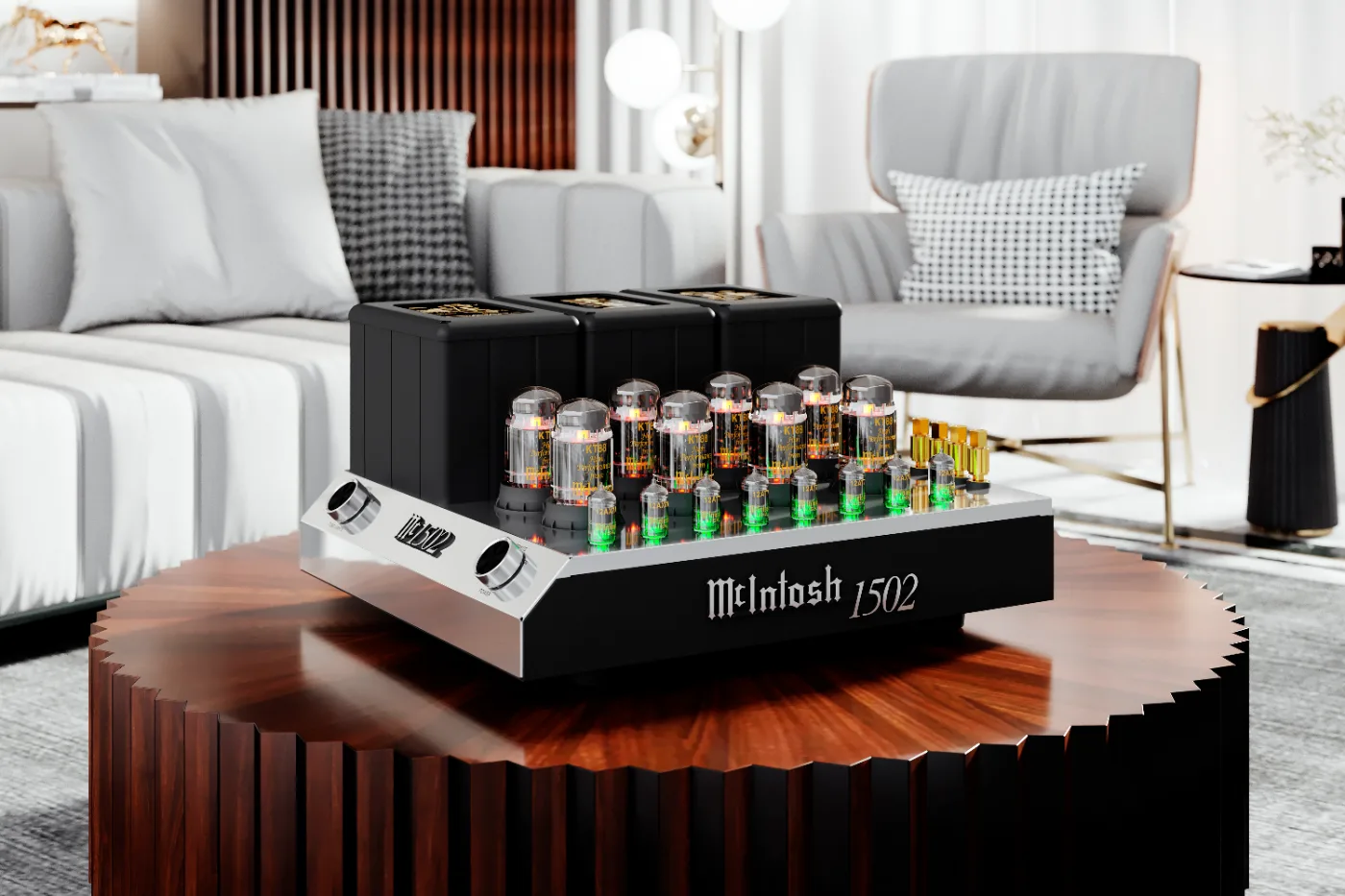McIntosh MC1502 power amplifier, shown in a room setting
