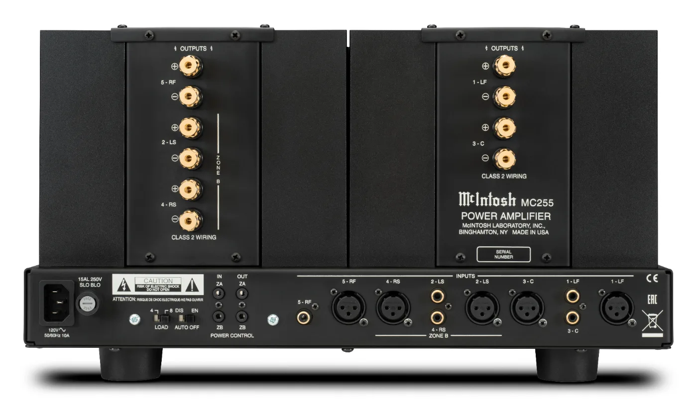 McIntosh MC255 power amplifier, rear panel connections