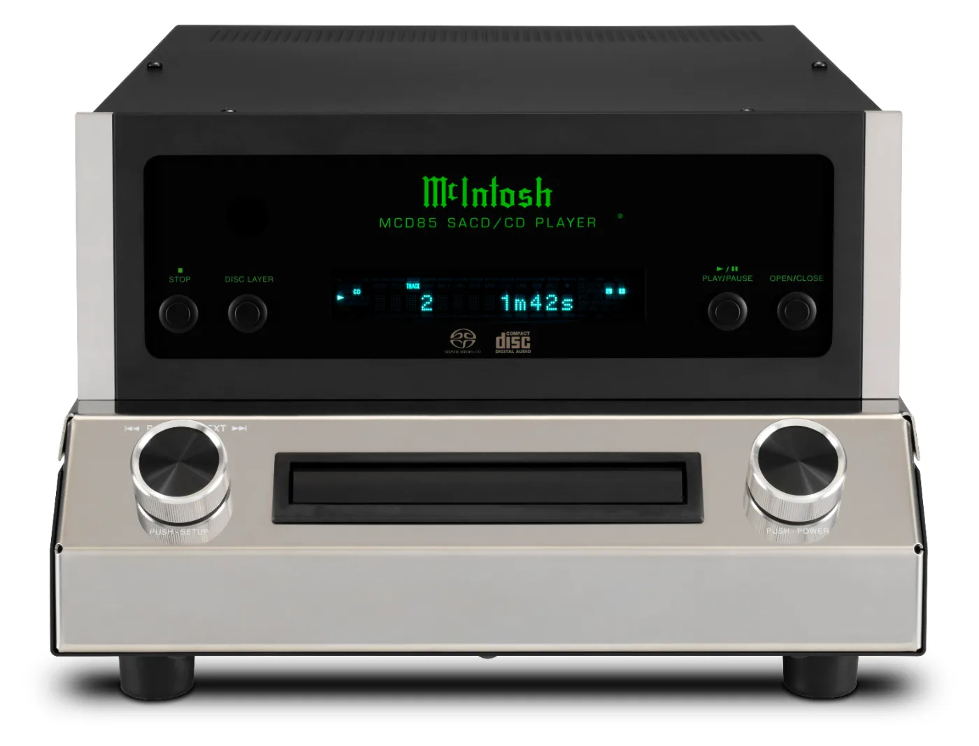 McIntosh MCD85 CD & SACD player, front panel, CD
