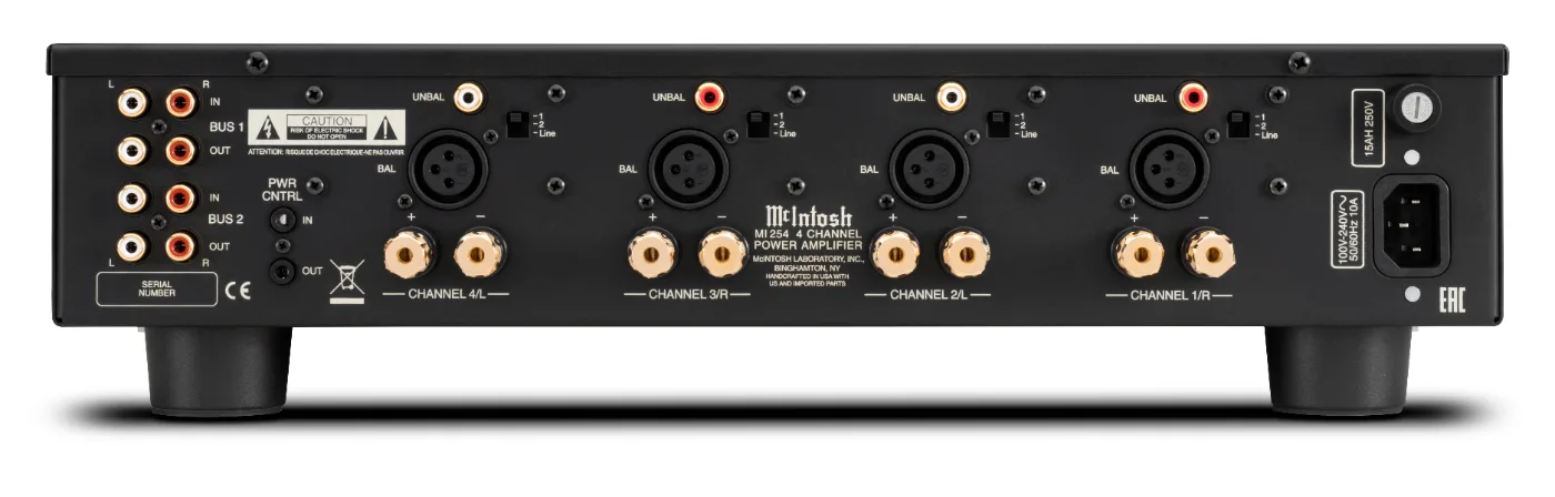 McIntosh MI254 power amplifier, rear panel connections