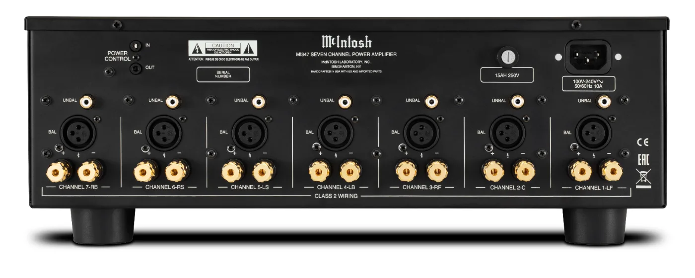 McIntosh MI347 power amplifier, rear panel connections