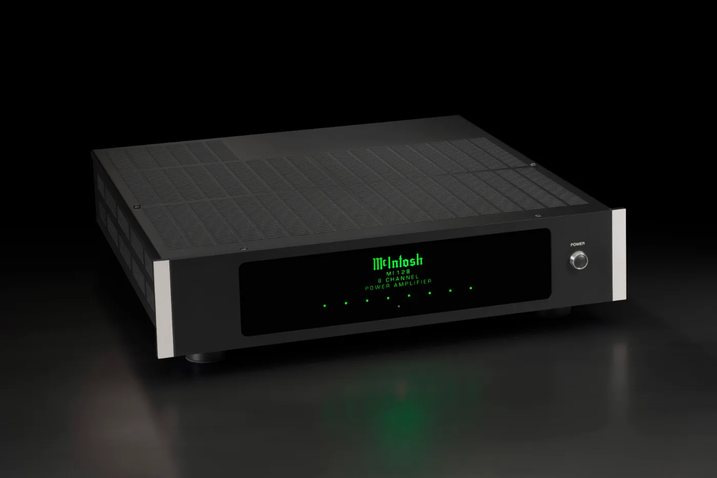 McIntosh MI128 power amplifier, three-quarter view