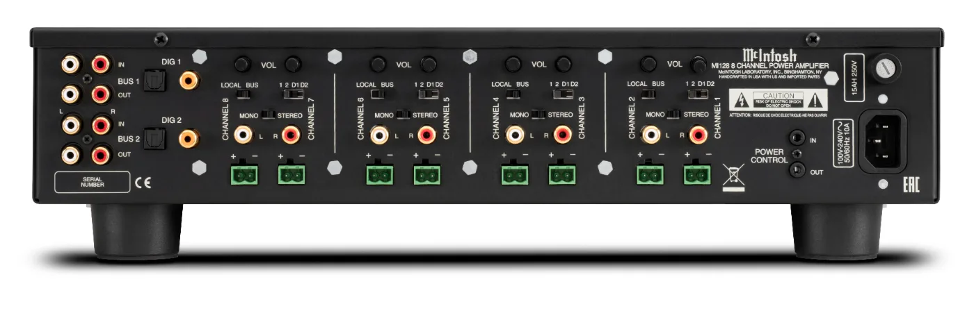 McIntosh MI128 power amplifier, rear panel connections