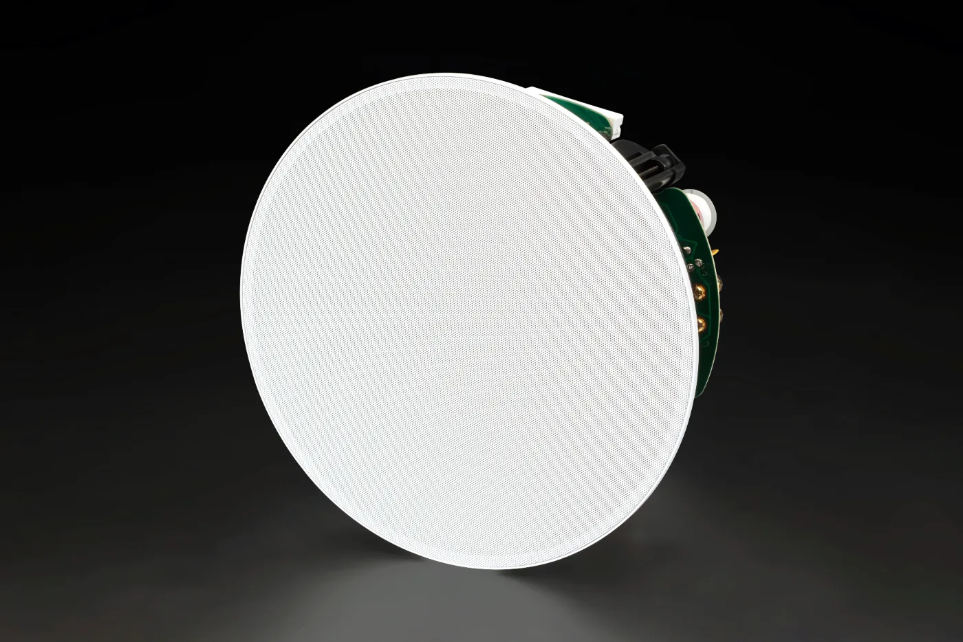 McIntosh CS200 in-ceiling loudspeaker, three-quarter view from the right, grille fitted