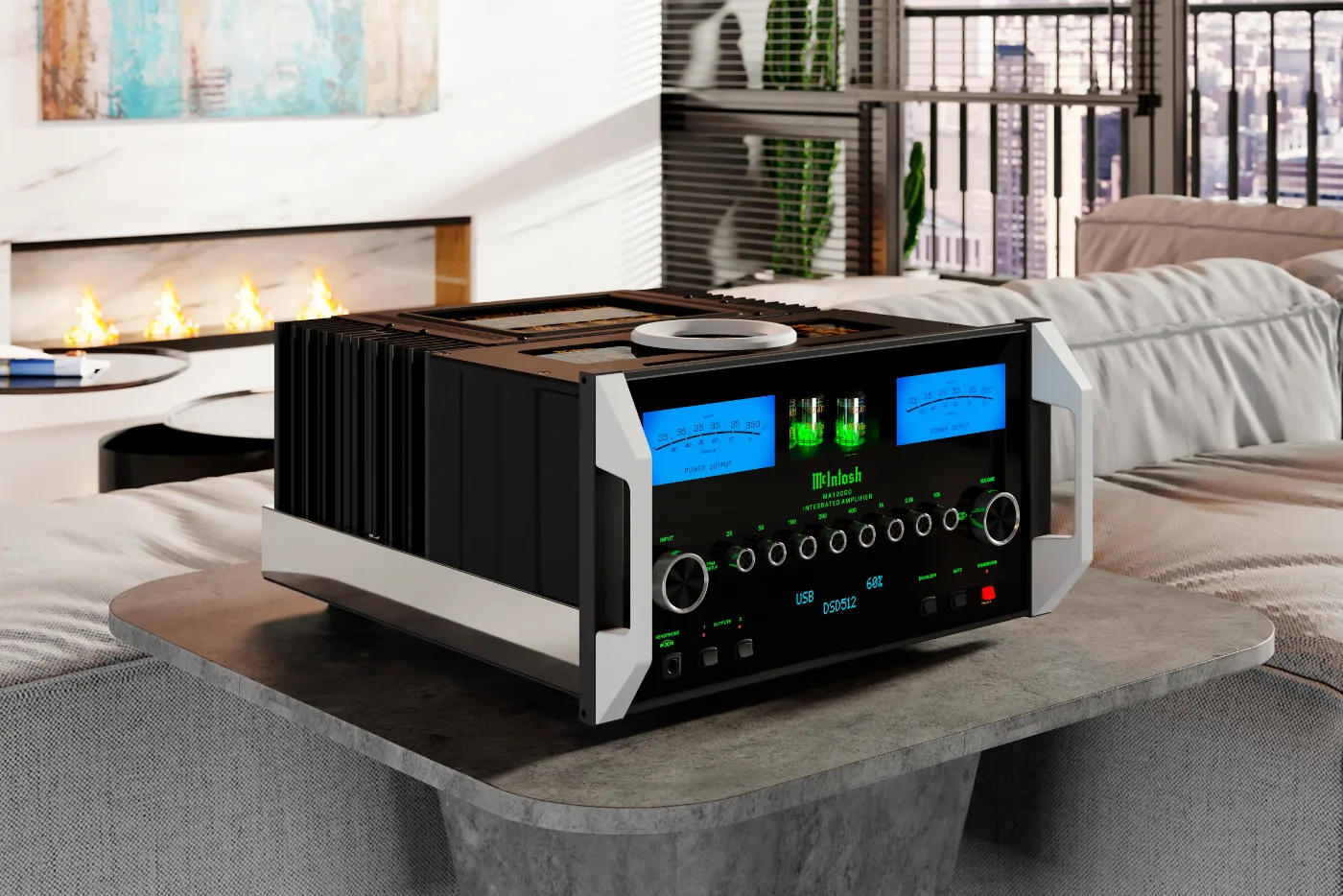 McIntosh MA12000 integrated amplifier, shown in a room setting