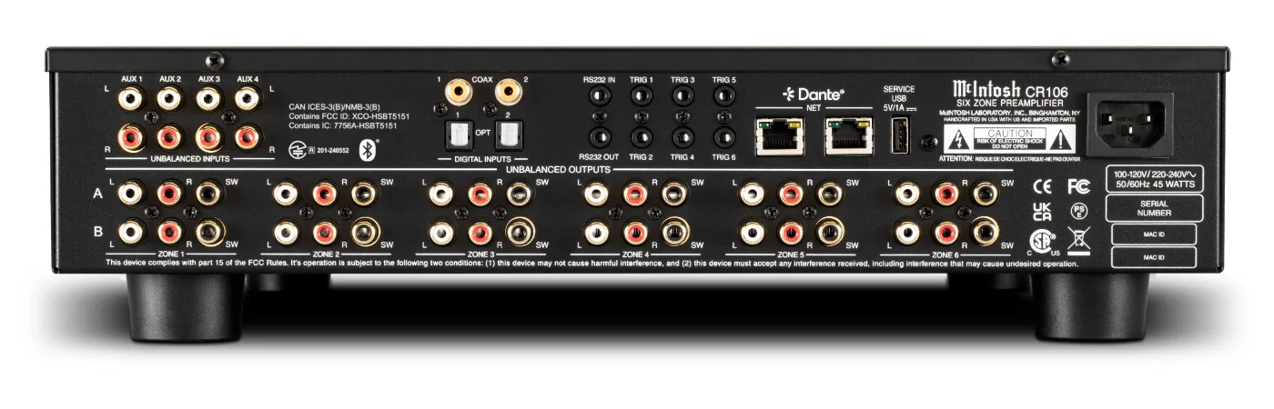 McIntosh CR106 preamplifier, rear panel connections