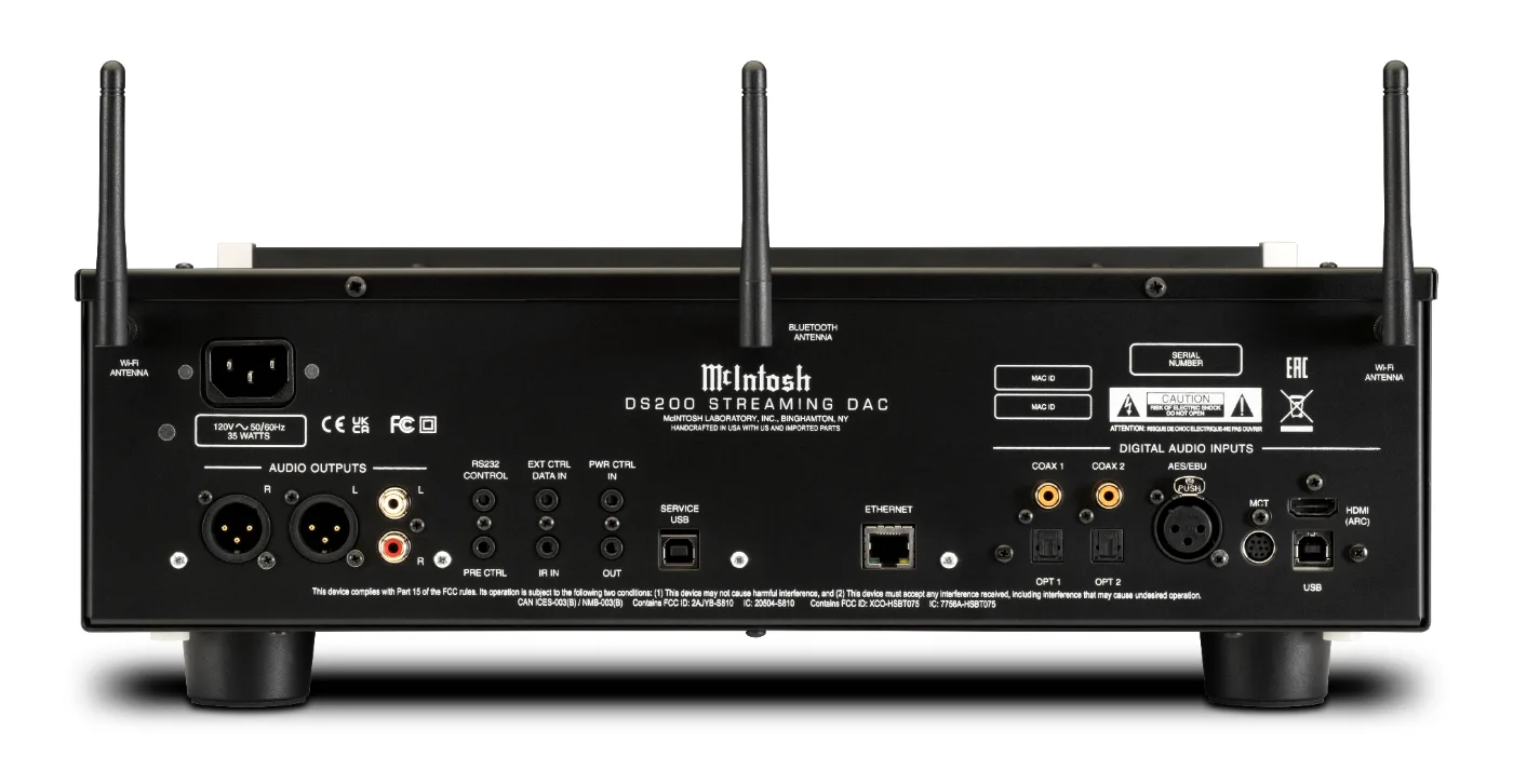 McIntosh DS200 DAC, rear panel connections