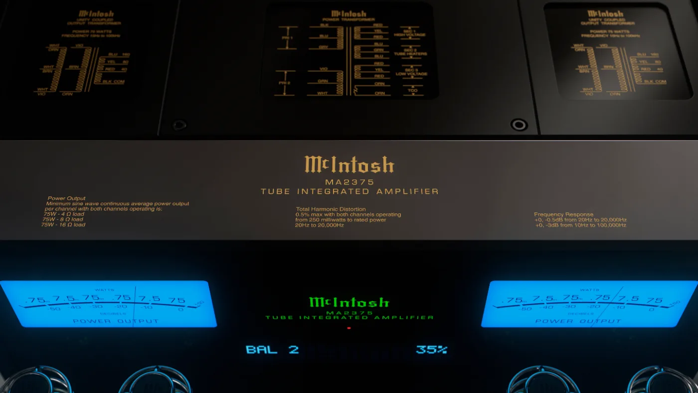 McIntosh MA2375 integrated amplifier, close-up detail, Top