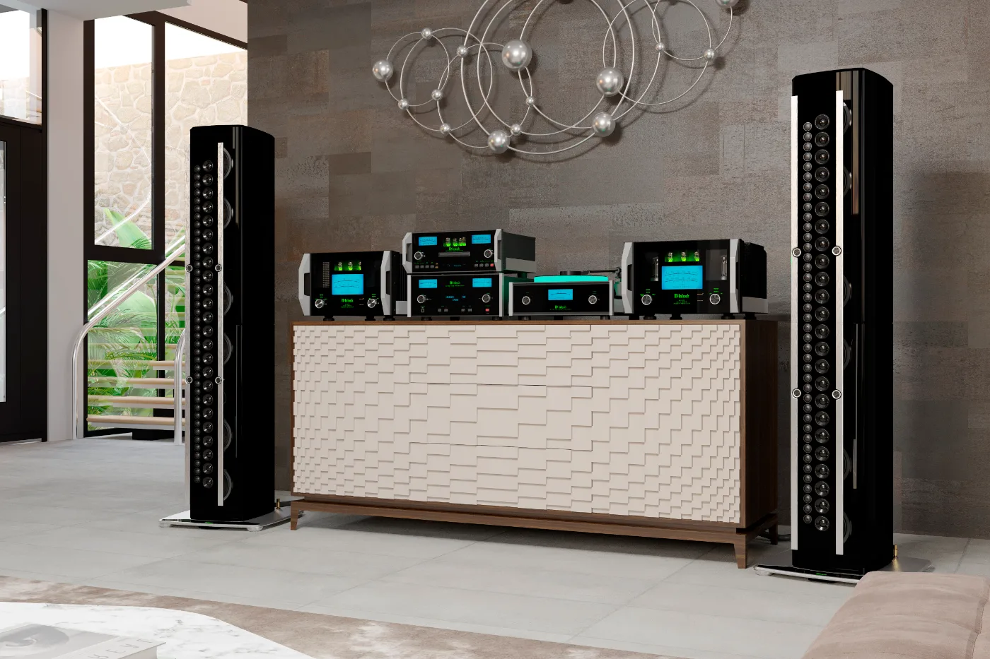 McIntosh MC451 power amplifier, close-up detail, Lifestyle horizontal