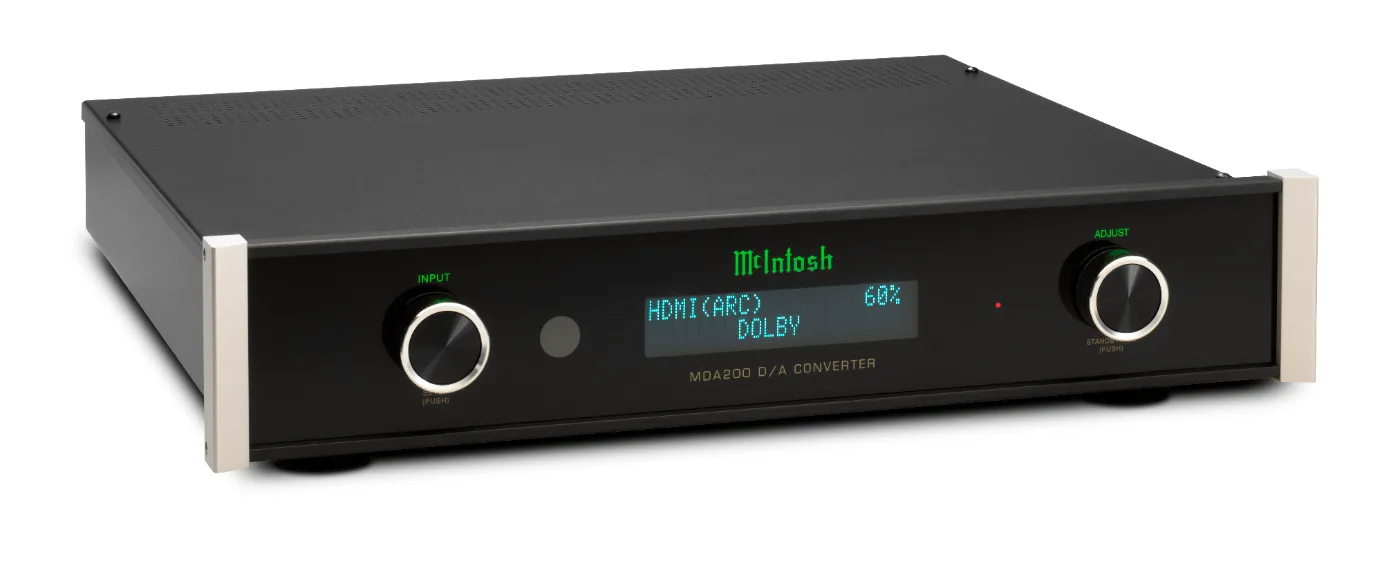 McIntosh MDA200 DAC, three-quarter view from the left, HDMI