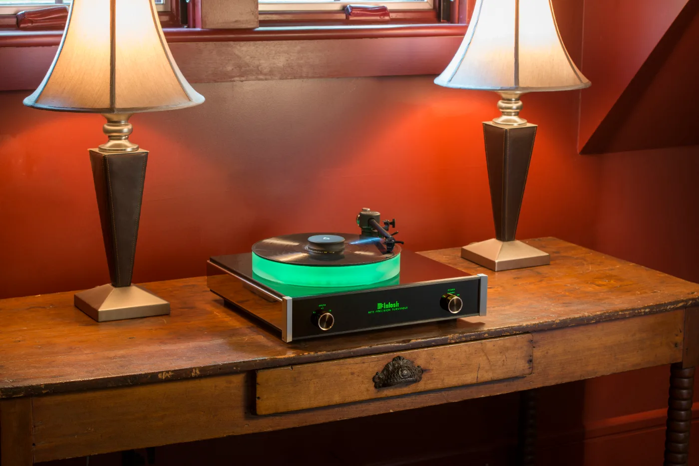 McIntosh MT5 turntable, shown in a room setting