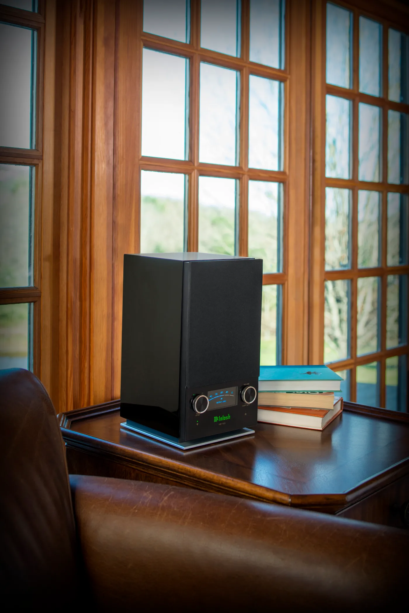 McIntosh RS150 wireless loudspeaker, shown in a room setting