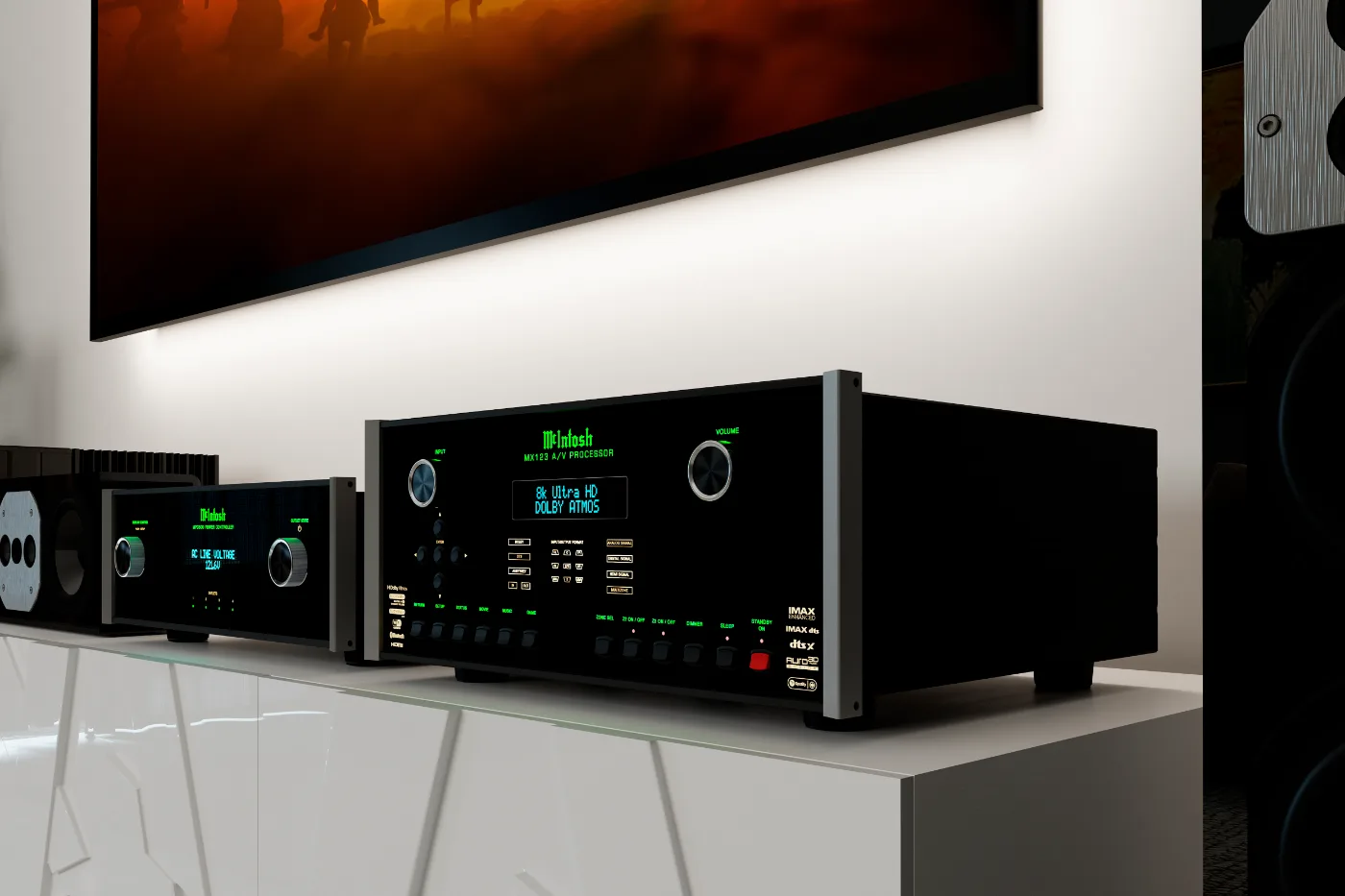 McIntosh MX123 cinema processor, shown in a room setting