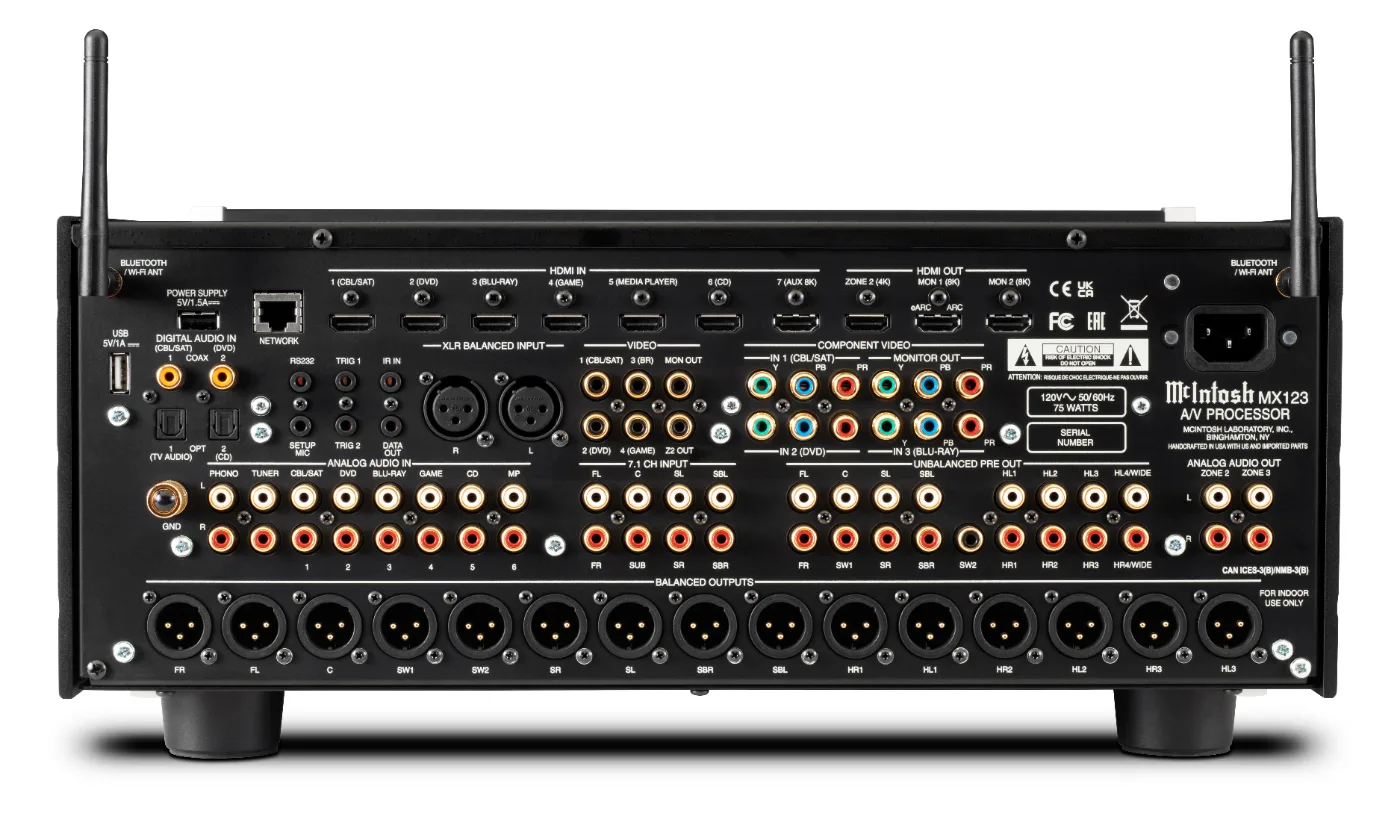 McIntosh MX123 cinema processor, rear panel connections