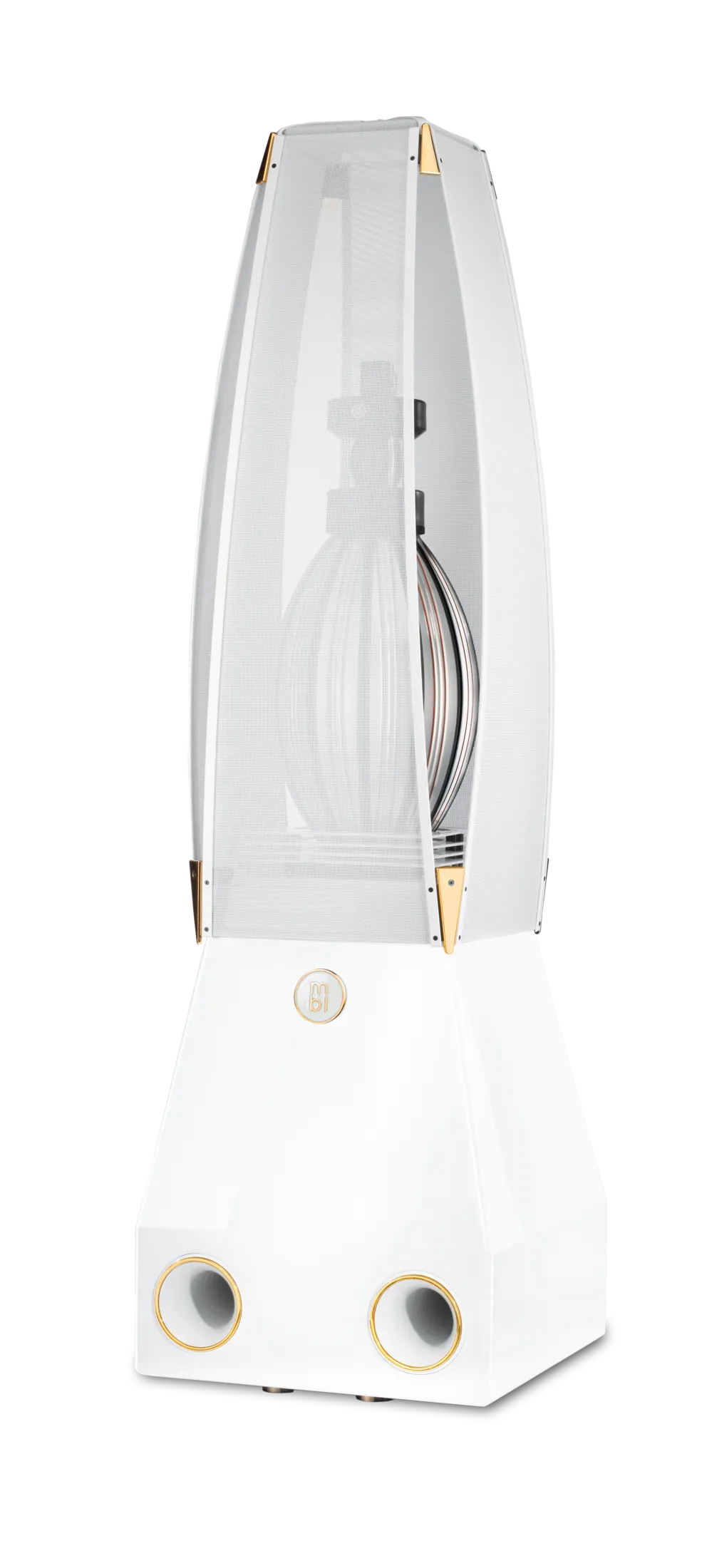 MBL 101 E MKII omnidirectional Radialstrahler loudspeaker in white high-gloss with gold accents