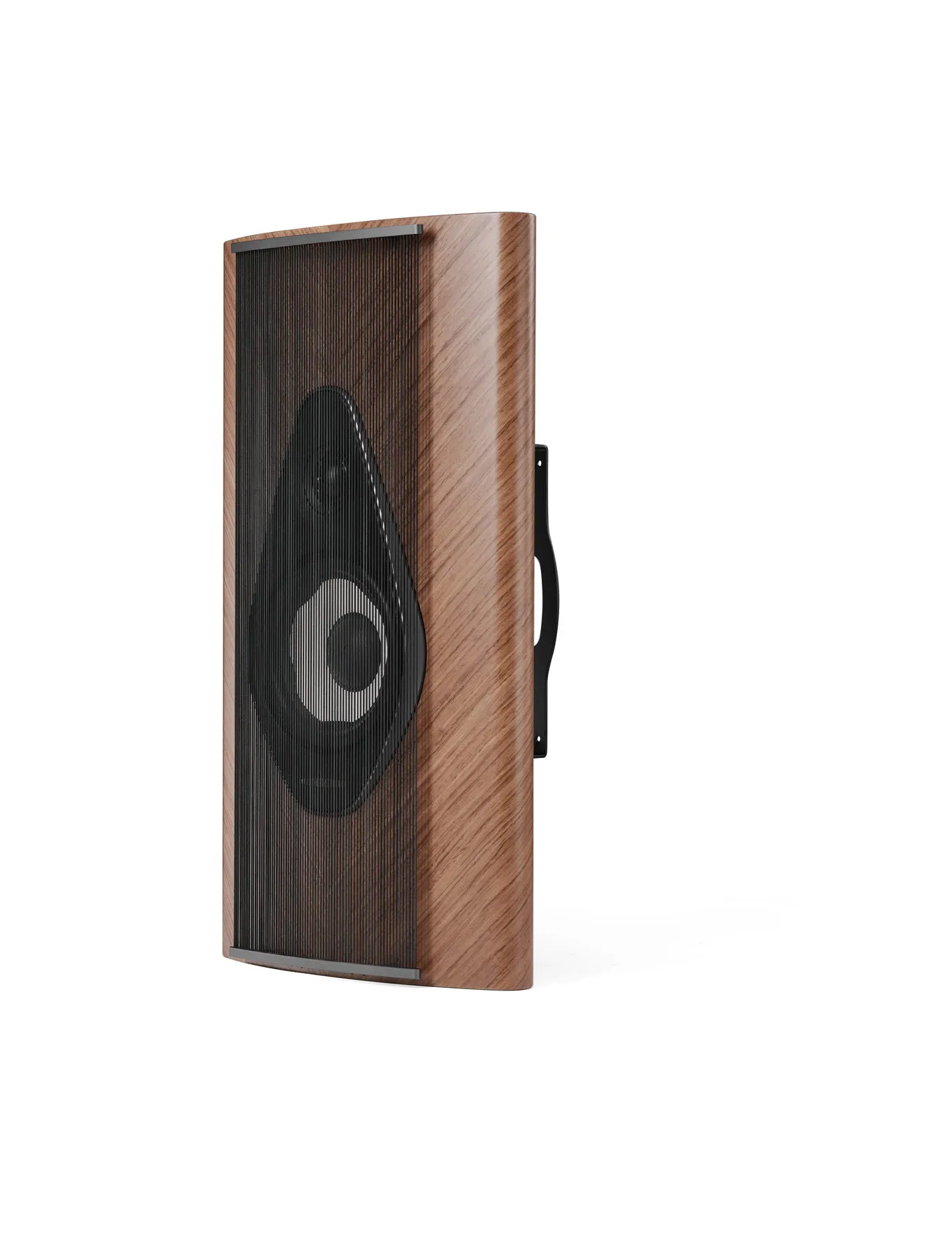 Sonus faber Olympica G3 Wall in walnut, three-quarter view with grille strings