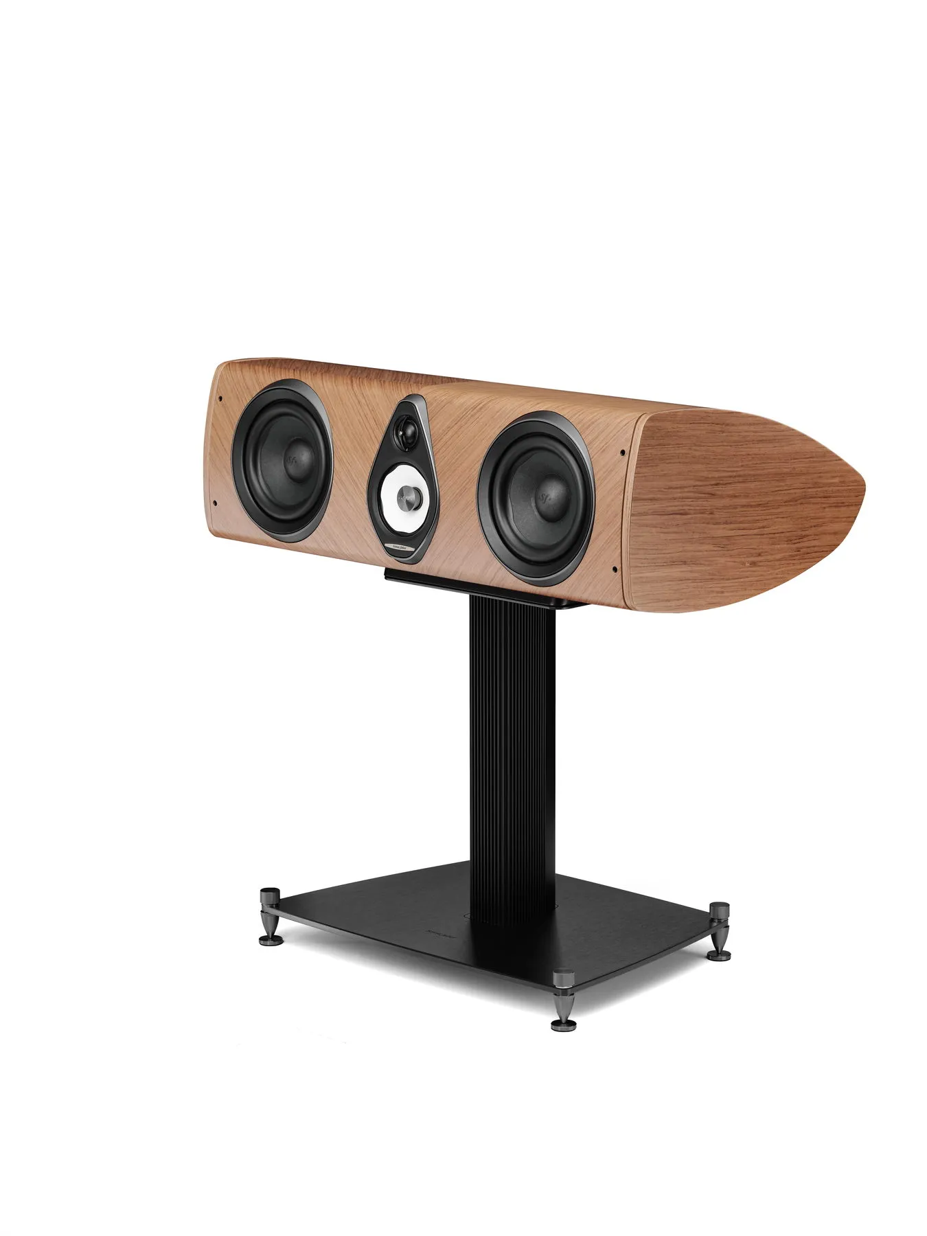 Sonus faber Olympica G3 Center in walnut on the matching center stand