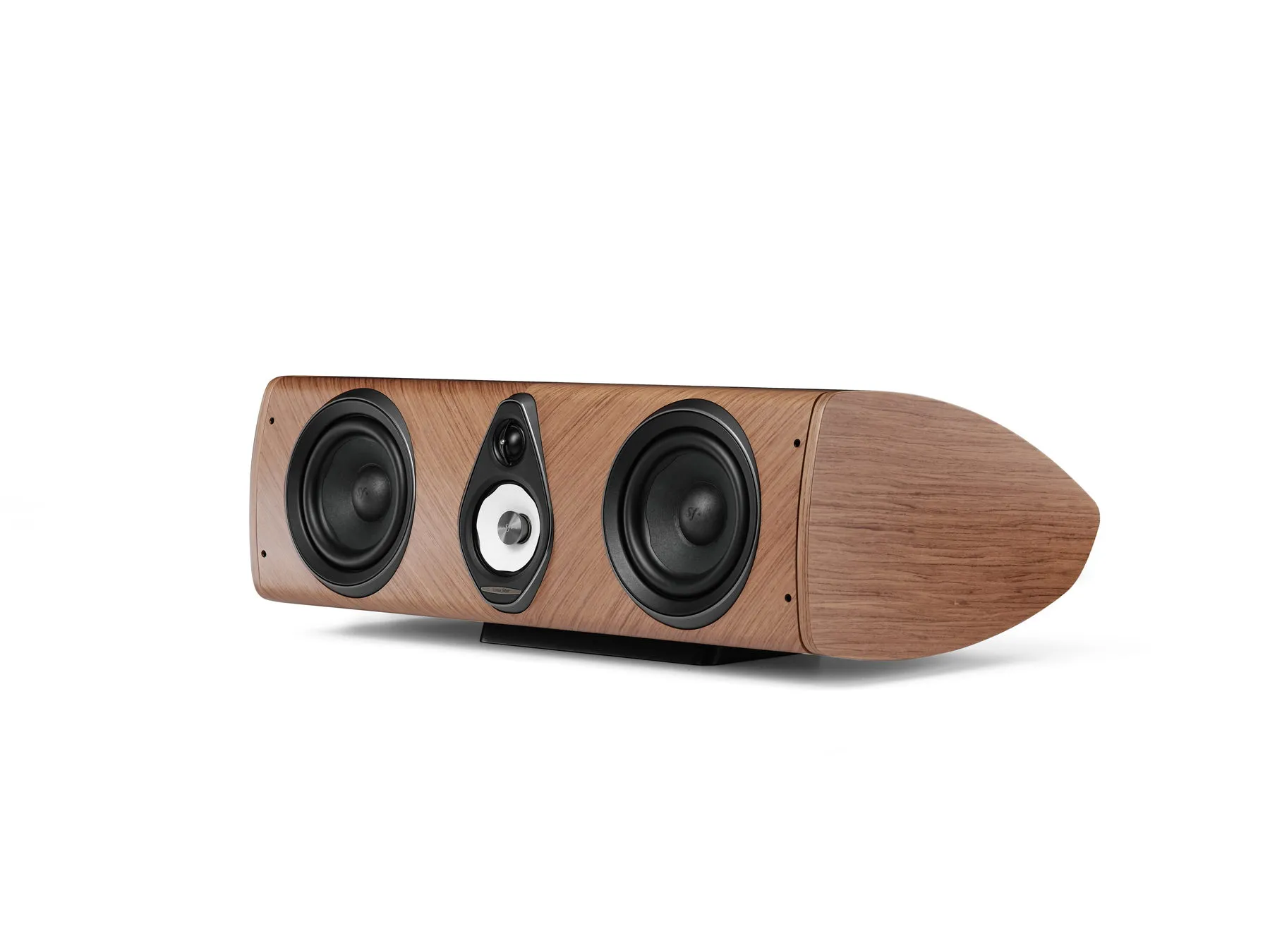 Sonus faber Olympica G3 Center in walnut finish, three-quarter product view