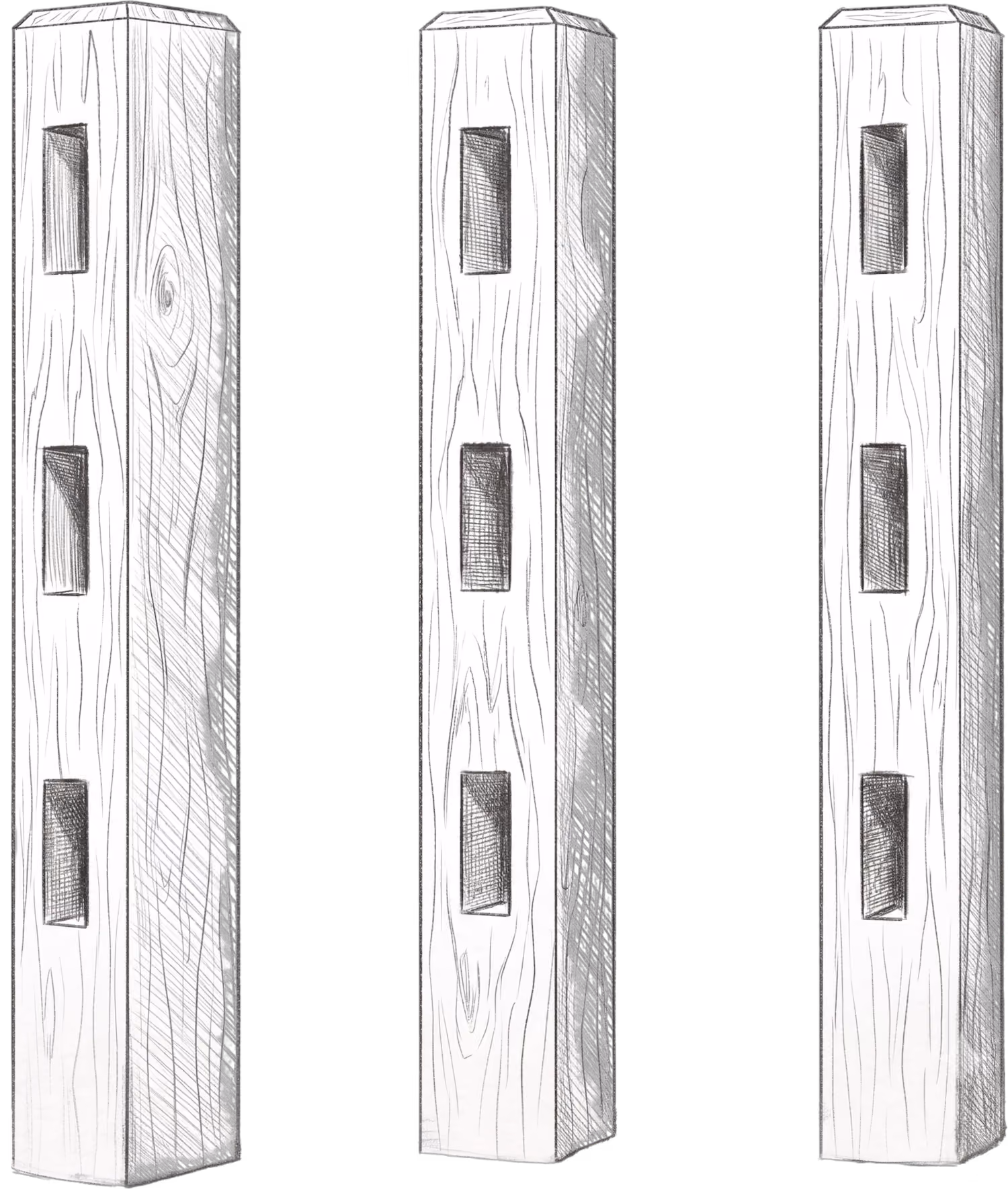 Post and rail fence examples with 150 x 150, 200 x 100 and 200 x 200 posts