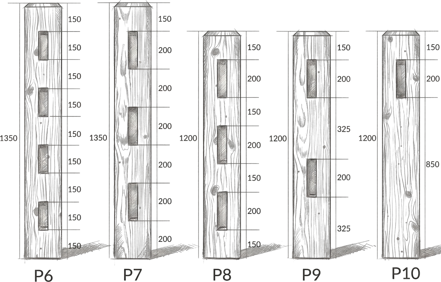 Rail spacings and post style for 200 x 50mm rails