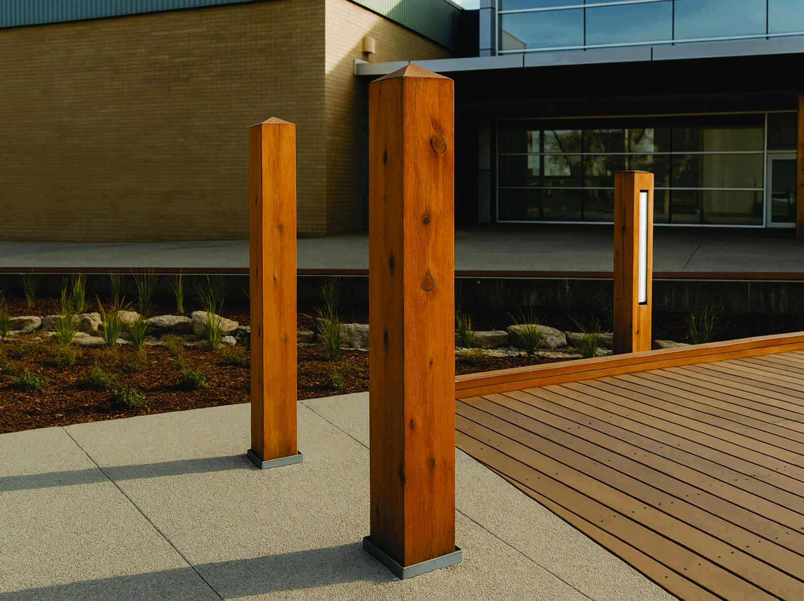 Removable bollards and sleeves in front of the Whitehorse Council Offices in Melbourne