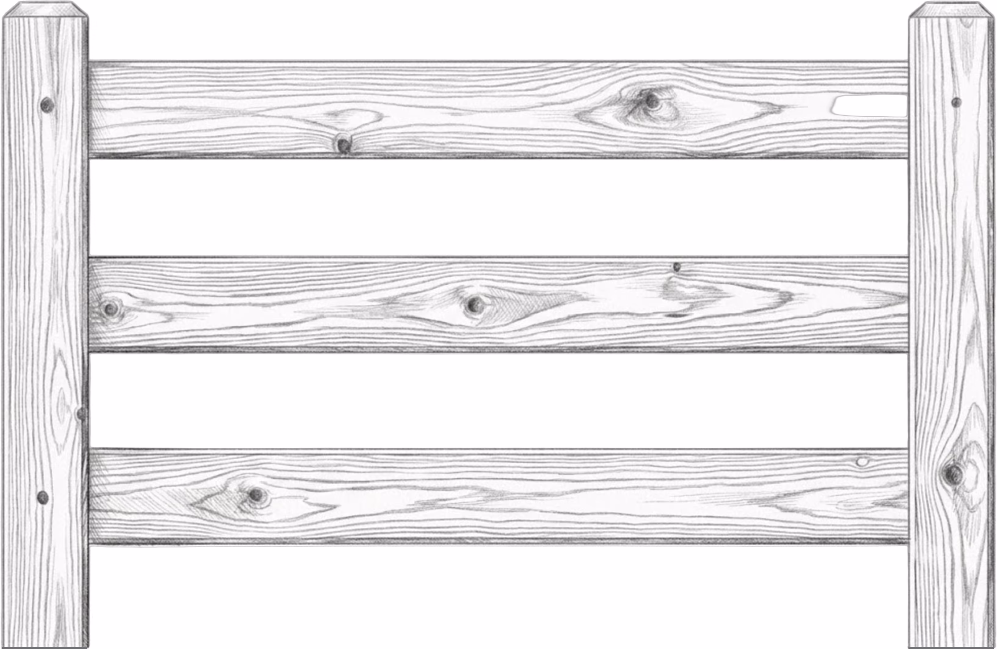 Style P2, three rail post and rail fence