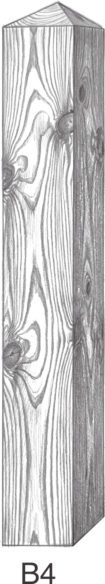 Black and white illustration of a wooden beam with grain texture labeled B4.
