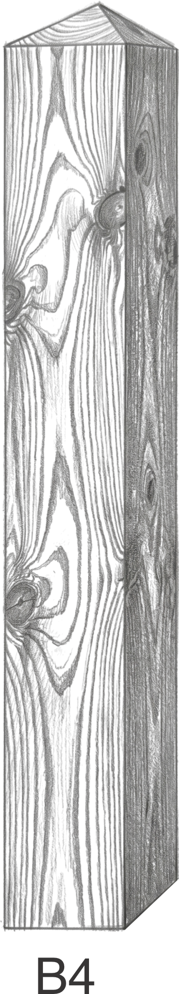 Black and white illustration of a wooden beam with grain texture labeled B4.