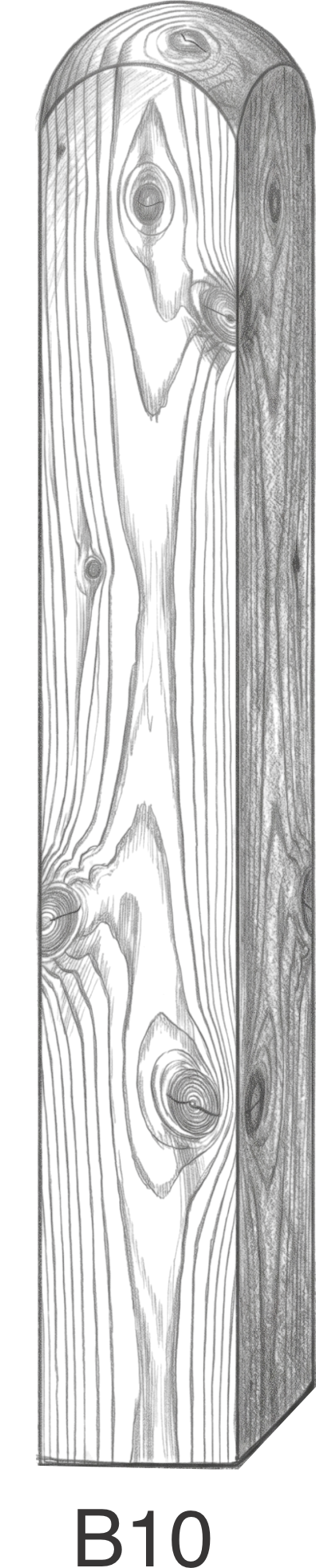 Black and white illustration of a wooden plank with visible grain and knots, labeled B10.