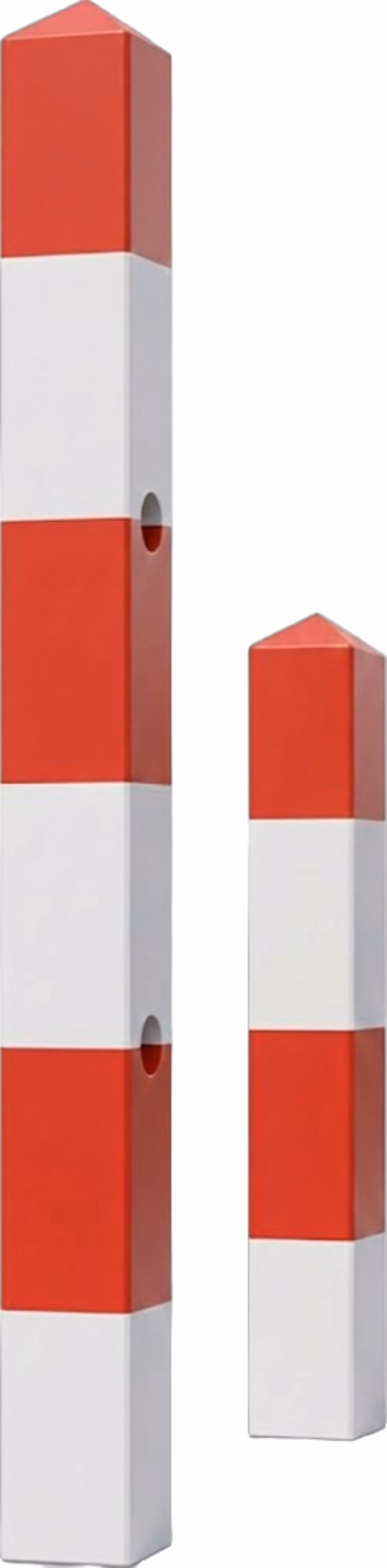 Two school crossing posts painted red and white