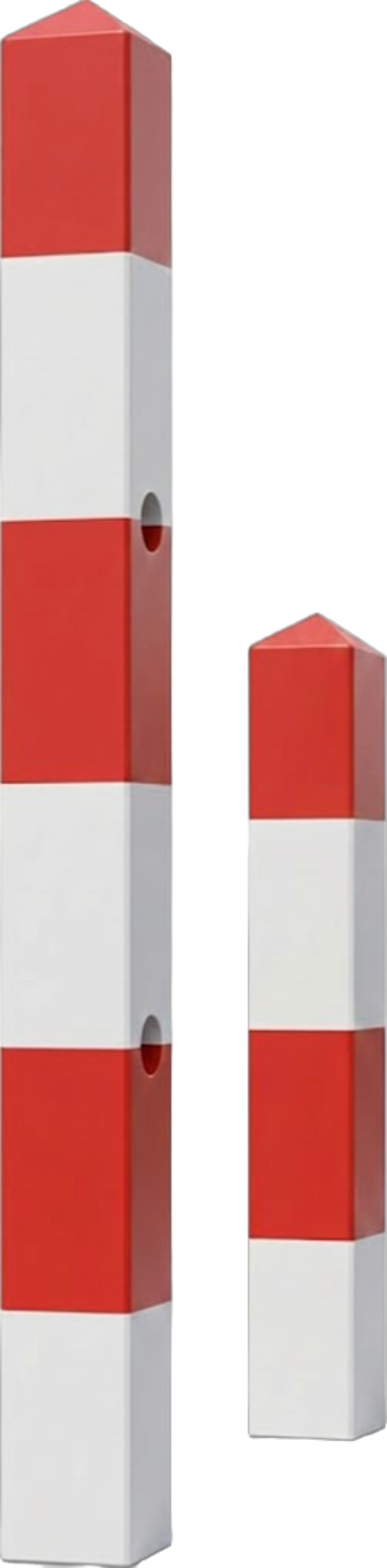 Two school crossing posts painted red and white