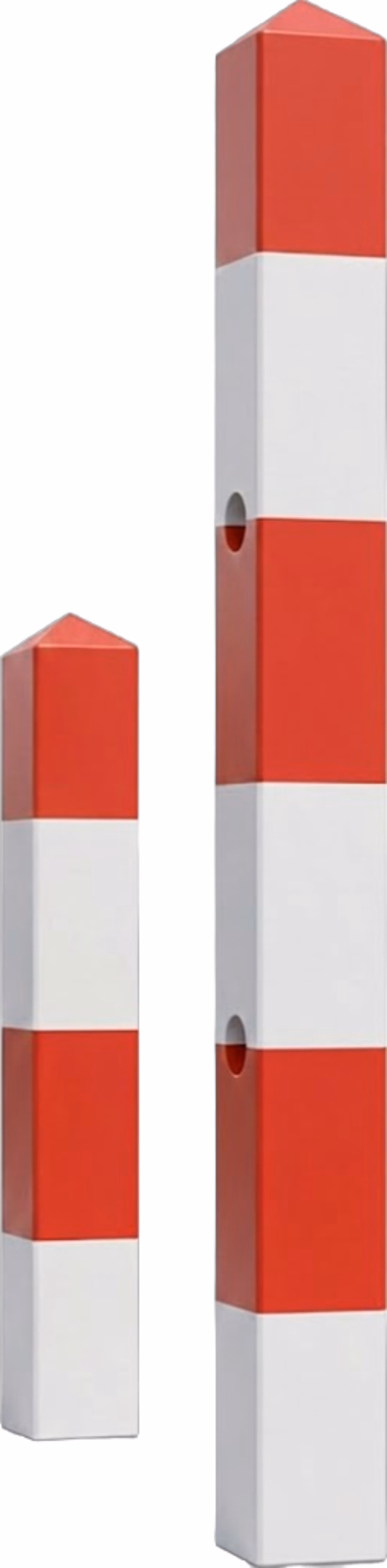 Red and white painted cypress school crossing posts, 1800mm and 2400mm