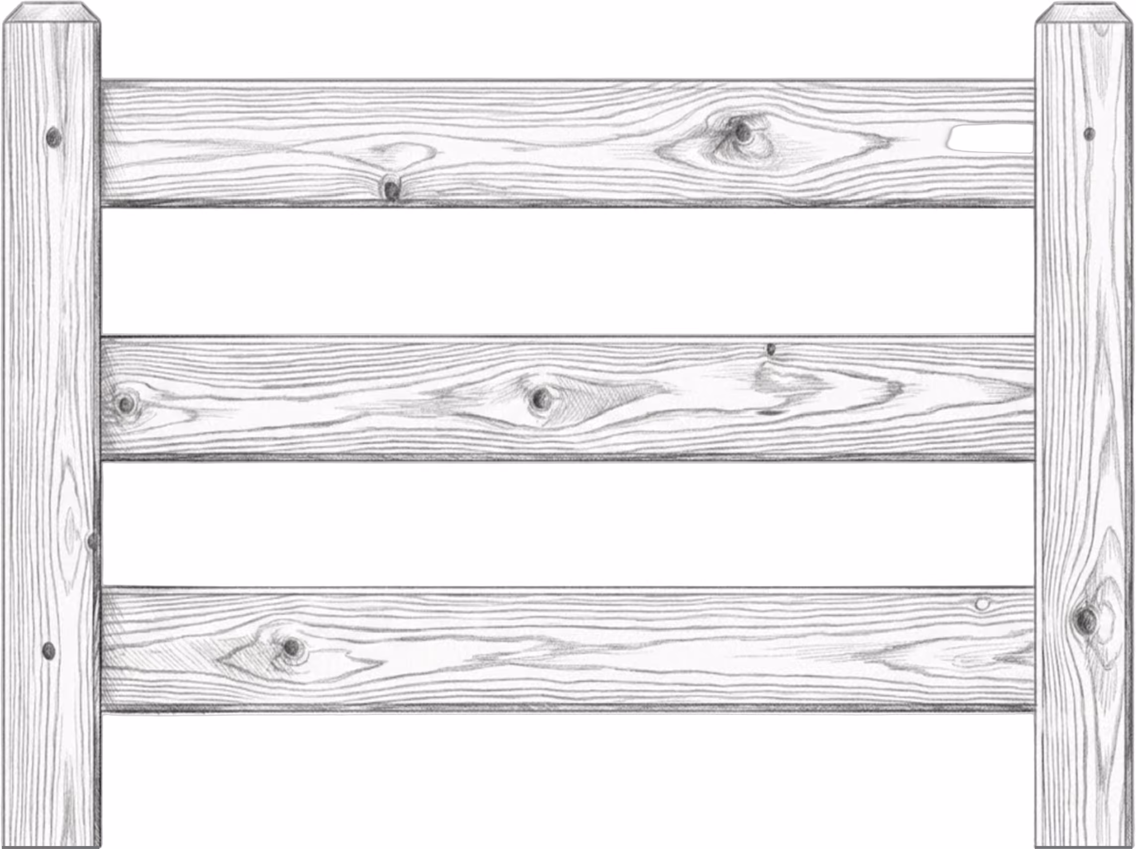 Style P4, three rail post and rail fence with 250 mm gaps