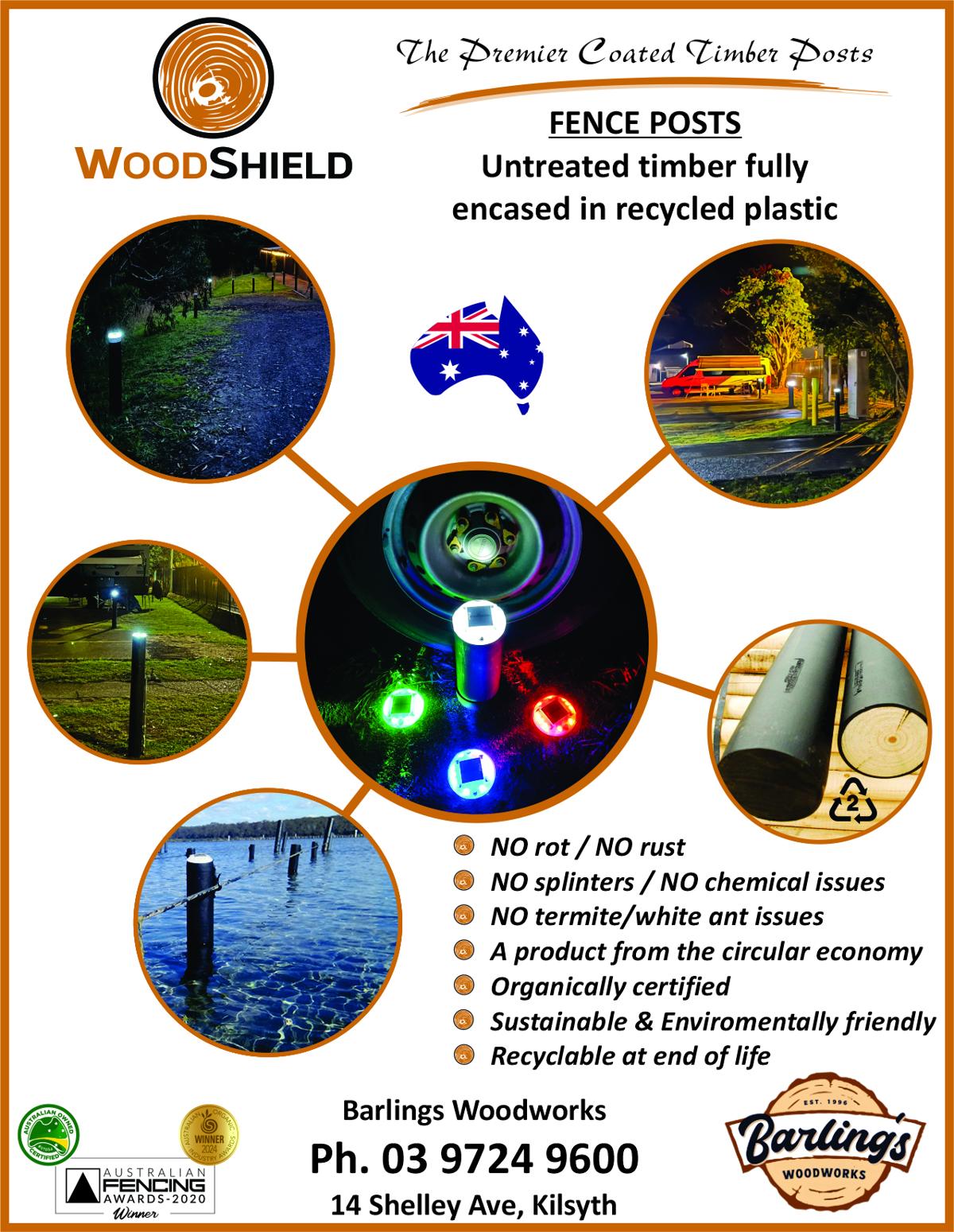 Woodshield Eco Solar light product sheet with night photos