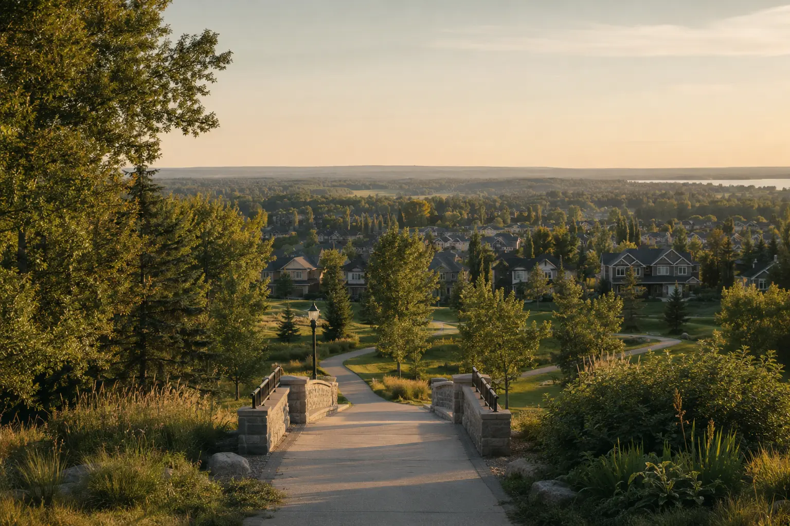 A calm Canadian landscape representing long-term settlement