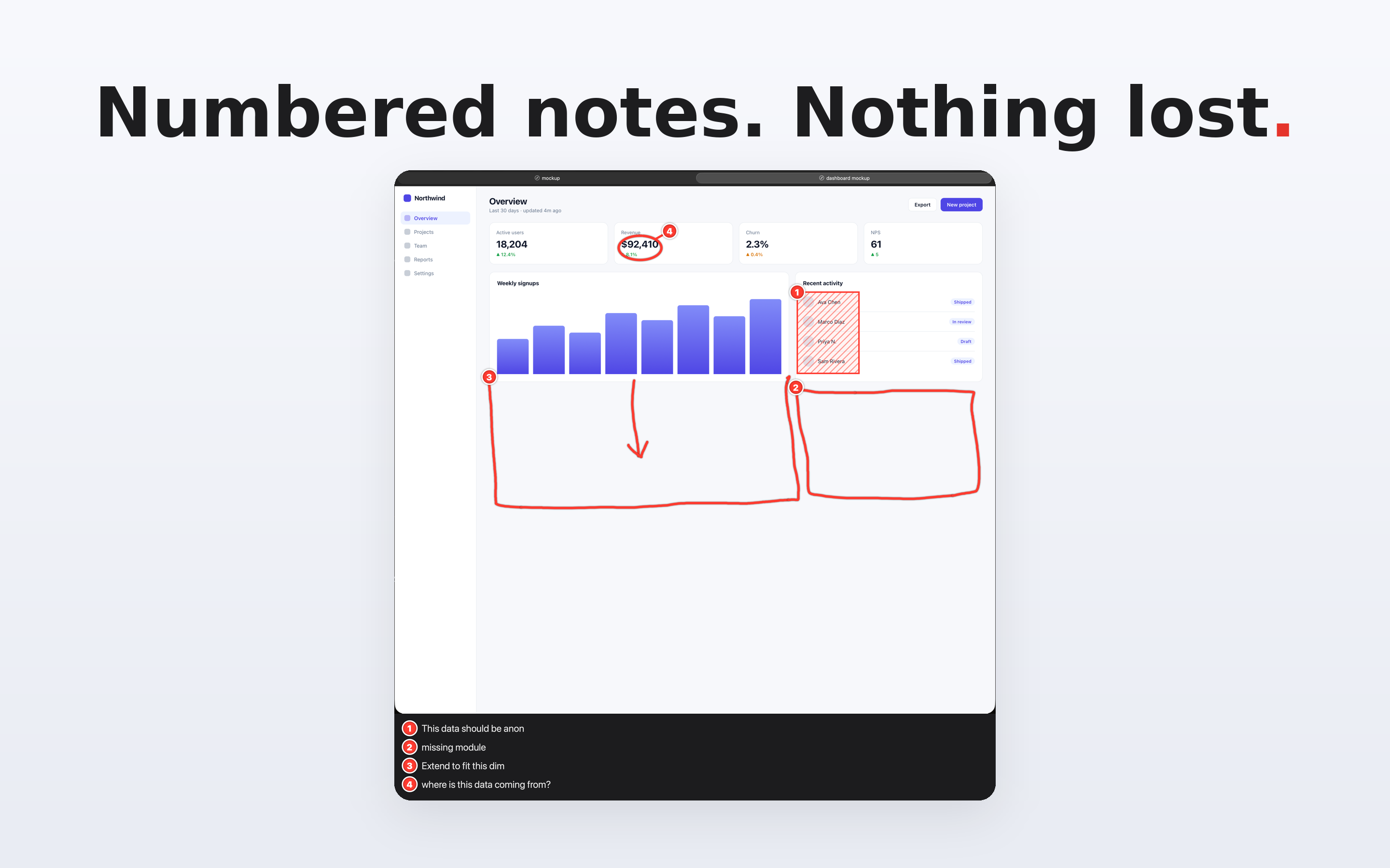 cmmnt numbered notes — every mark numbered so nothing gets lost