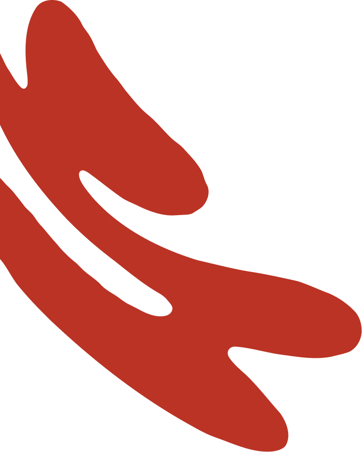 Abstract red shape resembling a stylized hand or claw on a black background.
